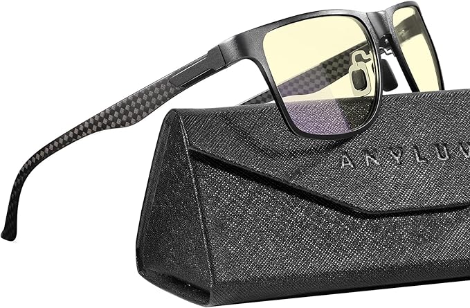 ANYLUV Carbon Fiber Reading Glasses for Men Women, Blue Light Blocking Computer Readers, Anti Glare Spring Hinge