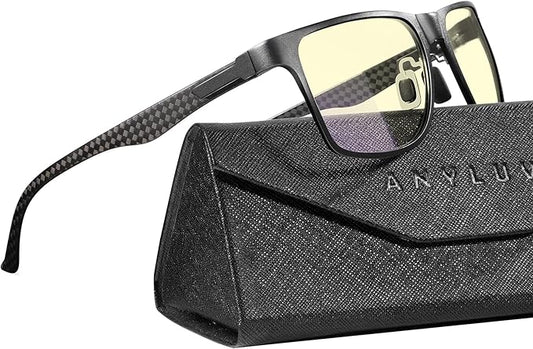 ANYLUV Carbon Fiber Reading Glasses for Men Women, Blue Light Blocking Computer Readers, Anti Glare Spring Hinge