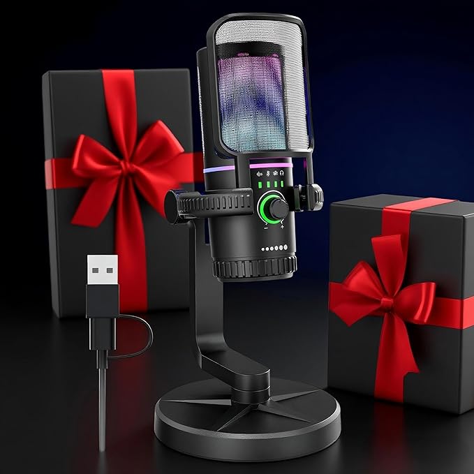 SINWE Gaming Microphone with Noise Cancelation & Gain Control- USB PC Mic for Streaming, Gaming, Podcasts, PC, PS4 -Includes Pop Filter, Shock Mount, Quick Mute & RGB Lighting