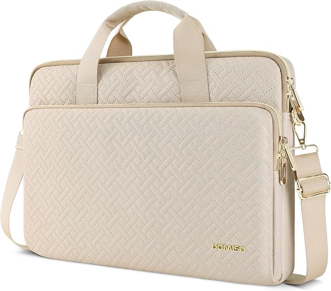 DOMISO 15.6 inch Laptop Case Sleeve Protective Cover Compatible with MacBook Pro 16 M4 M3 M2/Pro Max,15.6-16 inch HP Dell ASUS Lenovo Chromebook,Waterproof Computer Bag with Shoulder Strap,Beige