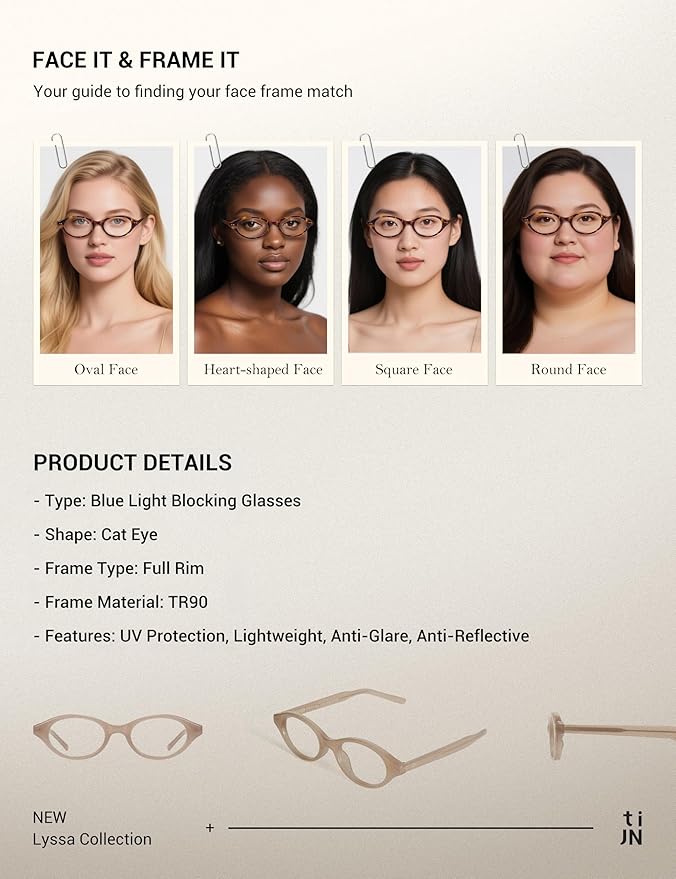 TIJN Blue Light Blocking Glasses Women Men Retro Cat Eye Square Oval Anti Glare Screen Computer Gaming Daily Eyeglasses TR90
