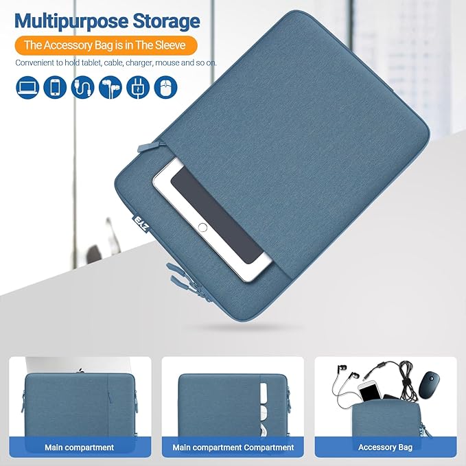ZYB Laptop Case 16 Inch,16 Inch Laptop Sleeve for 16 Inch Notebook MacBook Pro 16 Lenovo ThinkBook/IdeaPad/ThinkPad HP Dell Acer ASUS etc Waterproof Computer Sleeve with Pocket&Accessory Bag-Haze Blue