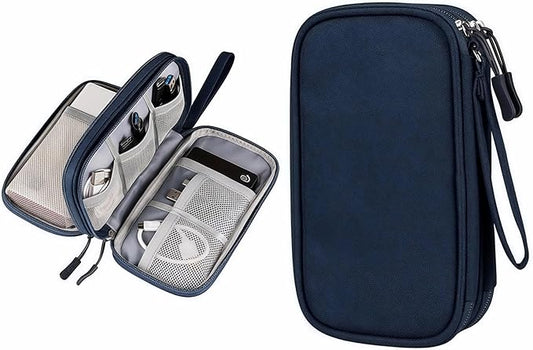 Portable Waterproof Double Layers All-in-One Storage Bag, Travel Cord Organizer，Electronics Accessories Organizer Pouch Bag for Accessories,Charger, USB Cable, Gadget (navy blue)