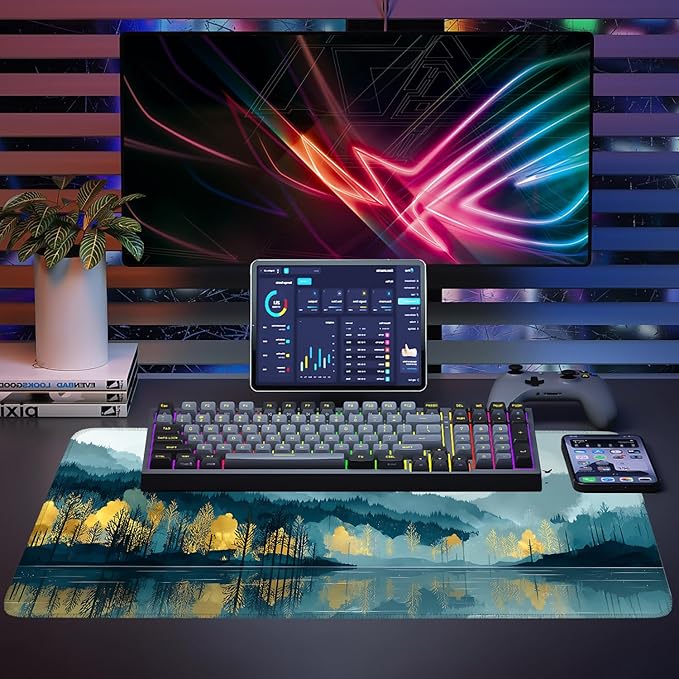 Mouse Pad, Large Anti-Slip with Stitched Edges Desk Mat Desktop Laptop Computer Desk Keyboard Mat,Table Protector Blotter Mat (Lake, 35.4" x 15.7")