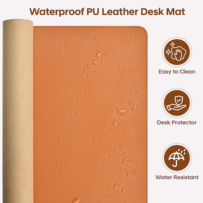 Leather Desk Pad Protector, Office Desk Mat, Large Mouse Pad, Non-Slip PU Leather Desk Blotter, Waterproof Computer Desk Writing Pad for Office and Home (Brown, 23.6" x 13.7")
