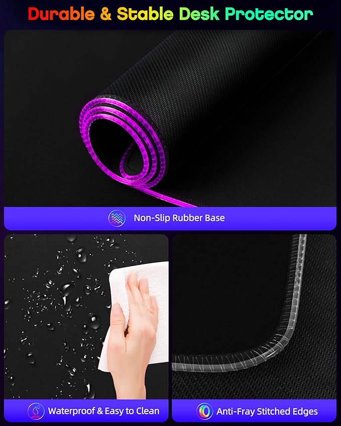 4-in-1 RGB Gaming Mouse Pad with Wireless Charging & Phone Stand, 31.5"x15.8" Large, 24 Light Effects, Non-Slip Base, Waterproof Ultra-Smooth Surface, with Adatper