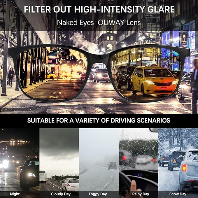 Oilway Night Vision Driving Glasses for Women & Men - Anti Glare Blue Light Blocking Computer Glasses with HD Clarity, Premium Protection | Nighttime Safety Eyewear for Screen Use & Road Travel