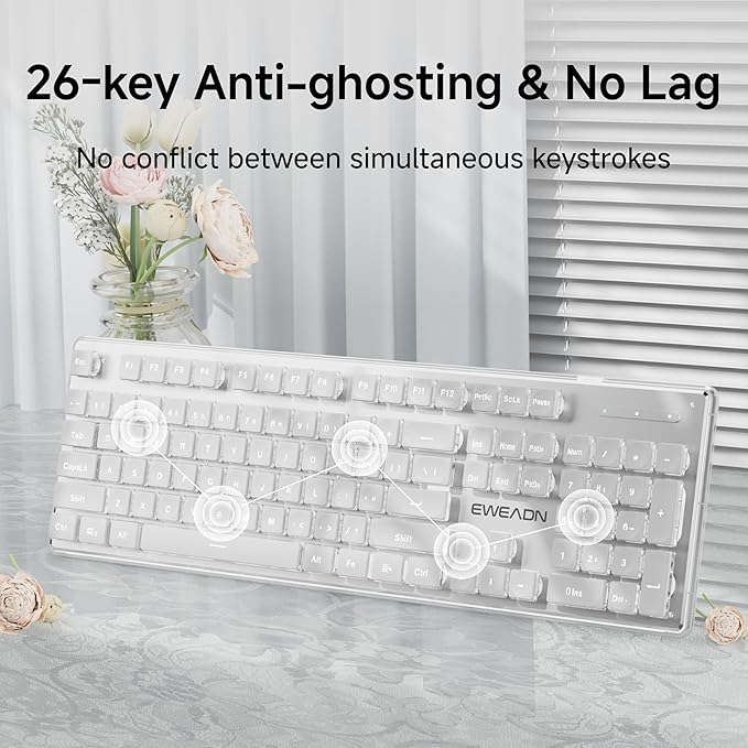 EWEADN X7S Wireless Keyboard with White Backlit, Metal Panel, 2.4G Rechargeable Computer Keyboard Silent Light up Full Size Cute Keyboards for Win & MAC - White