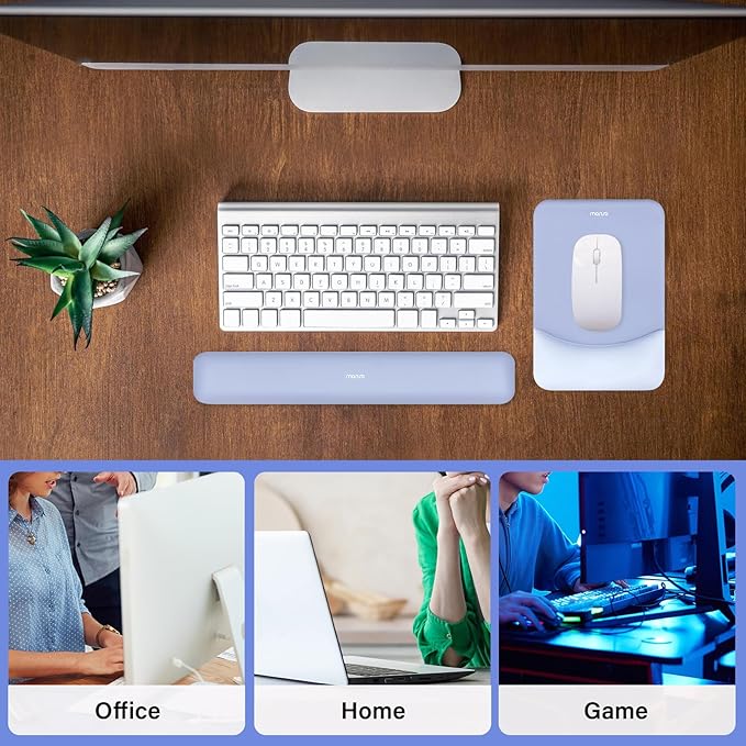 MOSISO Wrist Rest Support for Mouse Pad&Keyboard Set, Rectangular Ergonomic Mousepad Non-Slip Base Home/Office Pain Relief&Easy Typing Pad with Neoprene Cloth&Raised Silicone Lining, Slate Blue