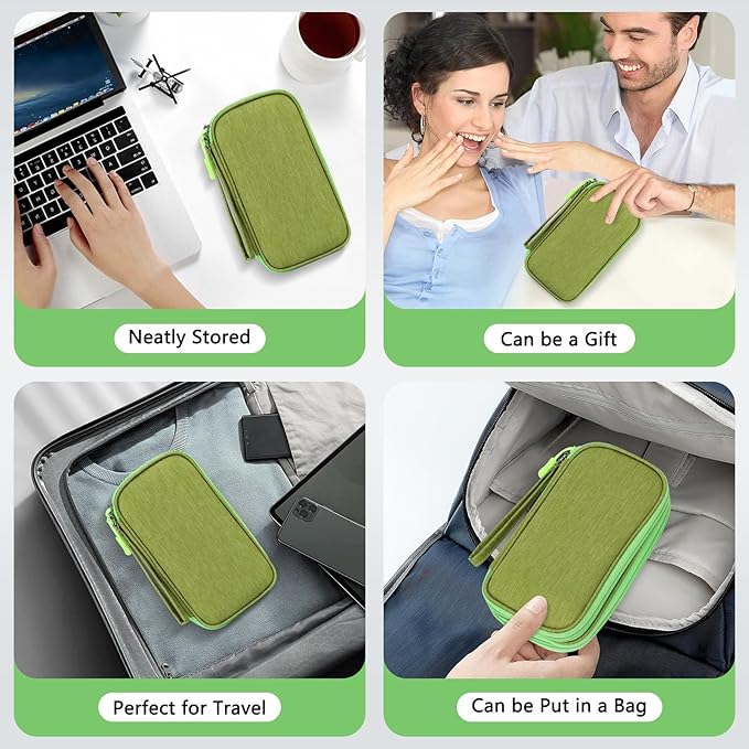 Skycase Electronic Organizer Travel Case - Waterproof Travel Cord Pouches for Organization, Cable Organizer, All-in-One Double Layers Storage Bag for Accessories, Charger, Cable,Light Green
