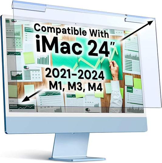 VINTEZ Blue Light Screen Protector Compatible With iMac 24 Inch (2021, 2022, 2023, 2024, M1, M3, M4) – Anti-UV Blue Light Blocking Film for Desktop PC, Eye Protection Filter, 21.5" x 12.6"