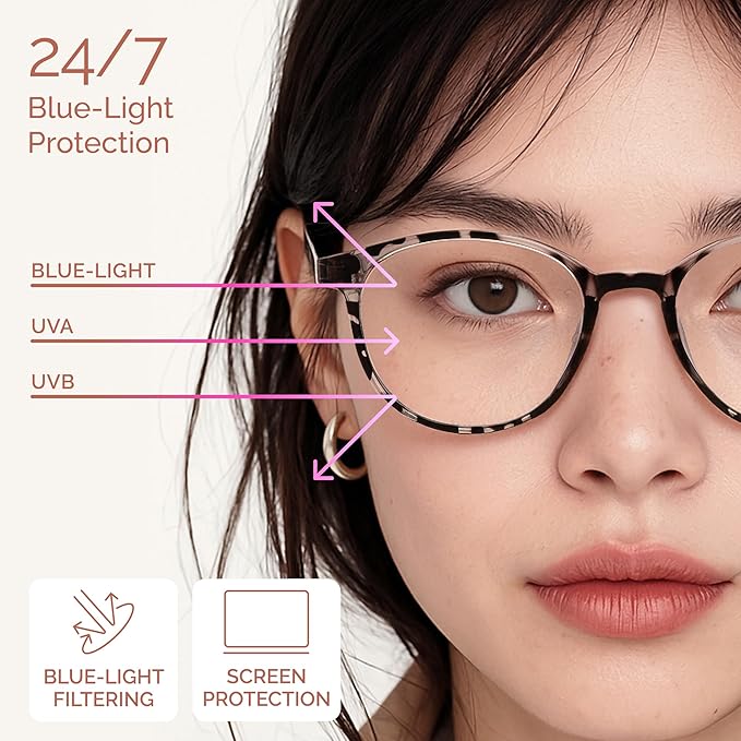 miyya Blue Light Blocking Glasses Women, Fashion Round Transparent Anti Blue Light Glasses with Anti Eyestrain & UV Glare