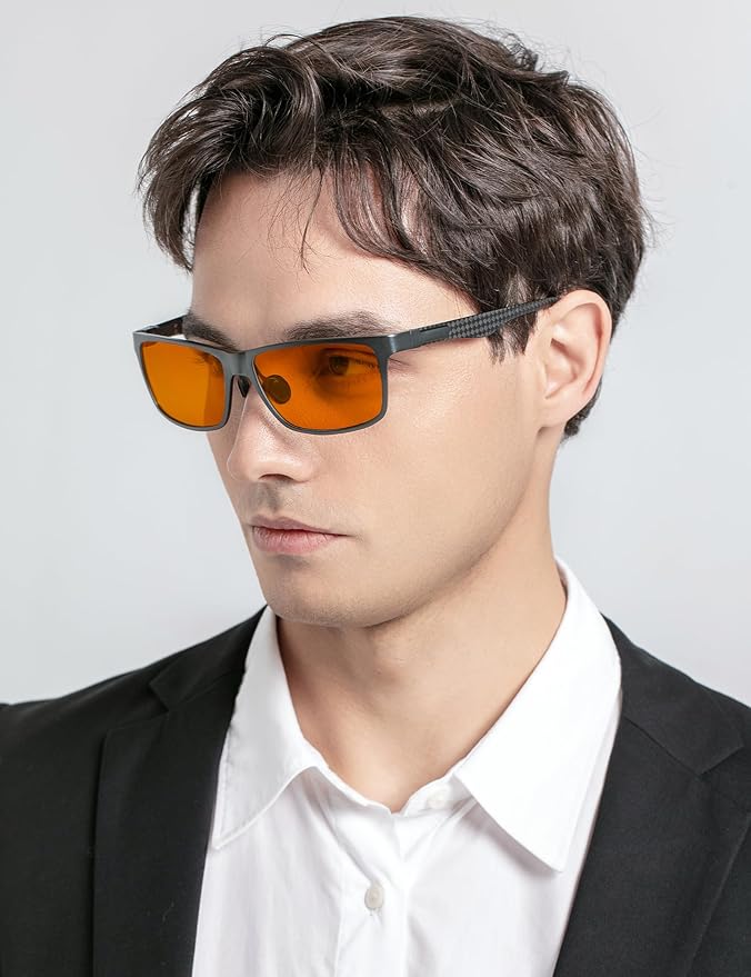 ANYLUV Carbon Fiber Reading Glasses for Men Women, Blue Light Blocking Computer Readers, Anti Glare Spring Hinge