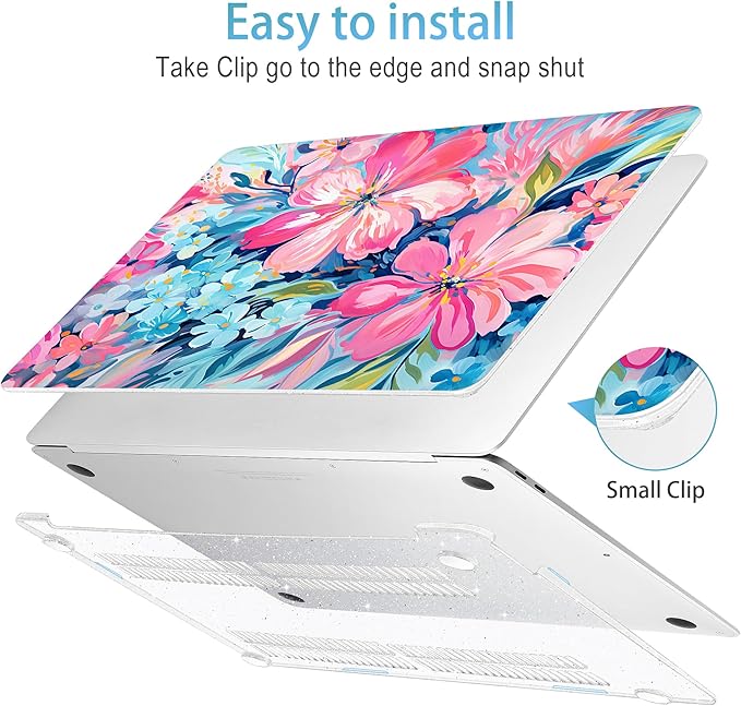Mektron Case for MacBook Air 13 inch M1 A2337 A2179 A1932,Hard Cover 2018-2021 Air 13-inch with Touch ID, Exclusively Designed Protective Shell with Keyboard Skin, Hand-Painted Flowers