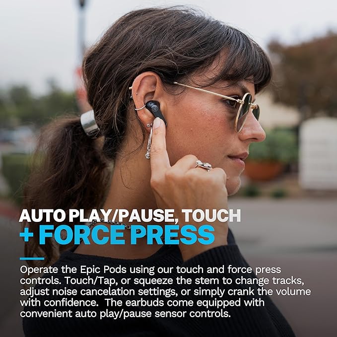 JLab Epic Pods ANC True Wireless Bluetooth Earbuds, Hybrid Dual Driver System, Knowles Balanced Armature, Adaptive Noise Canceling, 56+ Hours Playtime, Custom Sound via App, Wireless Charging, Black