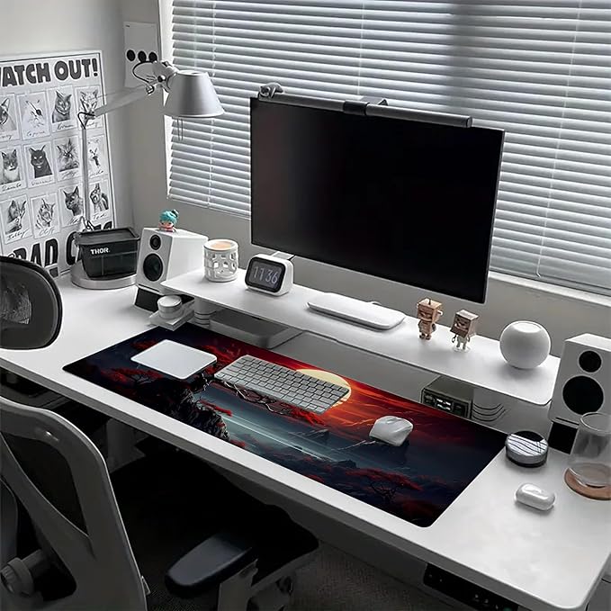 Desk Pad Darkness Red Moon Desk Mat for Keyboard and Mouse, Large Mousepad with Stitched Edges for Work Game Office, 31.5 x 11.8 in
