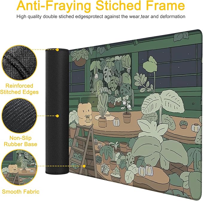 Desk Mat Kawaii Anime Desk Pad for Keyboard and Mouse, Large Mousepad with Stitched Edges for Work Game Office, 31.5 x 11.8 in
