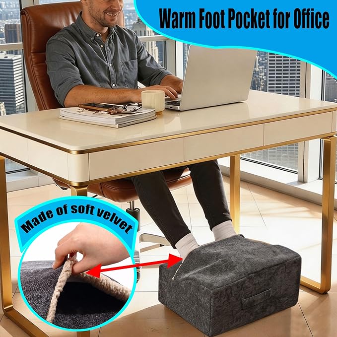 Foot Rest for Under Desk at Work, Office Footrest with Warm Feet Pocket,Ergonomic Under Desk Footrest with Washable Cover, Stool for Office Chair & Back &Pain Relief (Dark Gray+)