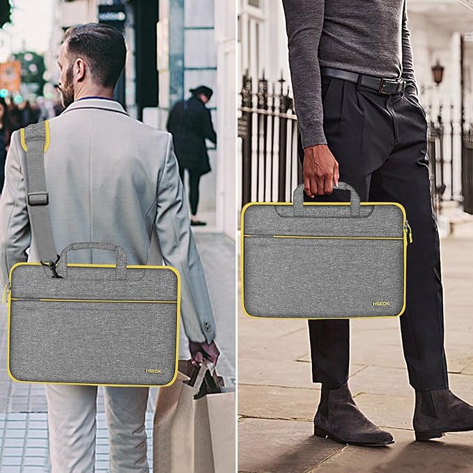 Hseok Laptop Shoulder Bag 13-14 inch Shockproof Water-Resistant HandBag with Small Case Compatible with MacBook Pro/Neo 14" M5/M4/M3/M2/M1, Mac Air/Pro 13.3", XPS 13/14, Most 13"-14" PC,Gray-yellow