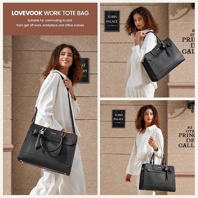 LOVEVOOK Laptop Tote Bag for Women,Leather Work Bag, Waterproof Business Teacher Bag,Large Computer Handbag Purse Briefcase,Office Gifts for Women