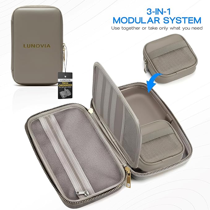 Hard Shell Tech Organizer – Protective Travel Case for Cables, Chargers & Accessories | Mid-Size Electronics Organizer with Removable Pouches