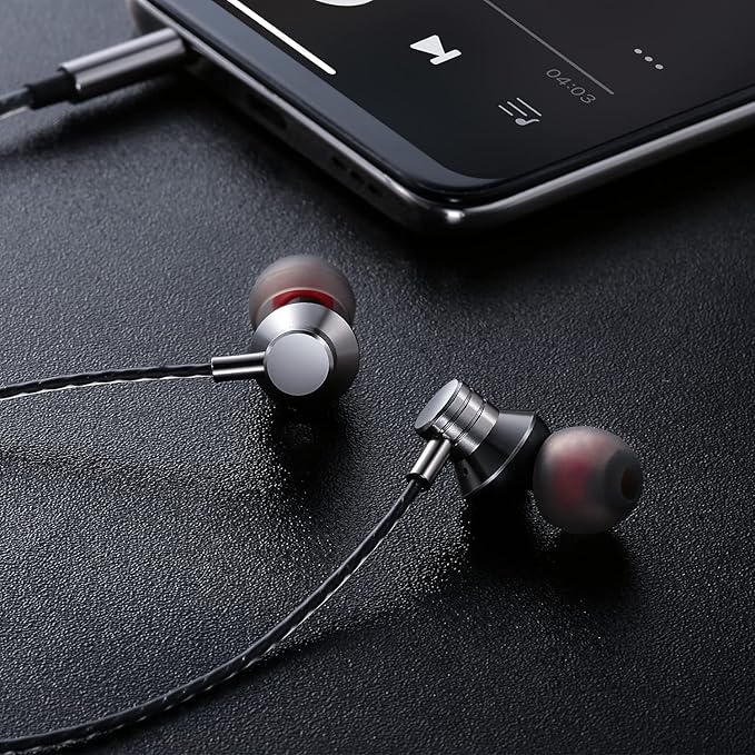 Wired Earbuds Headphones with Microphone Stereo Bass Earphones Noise Isolation in-Ear Headset Compatible with All Smartphones Tablets iPod IPad MP3 Player That with 3.5 mm Interface(Silver)