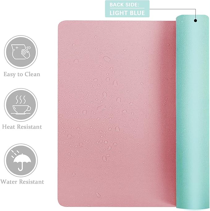 Desk Mat Large Protector Pad - Multifunctional Dual-Sided Office Desk Pad,Smooth Surface Soft Mouse Pad, Waterproof Desk Mat for Desktop, Pu Leather Desk Cover for Office/Home(Pink, 31.5" x 15.7")