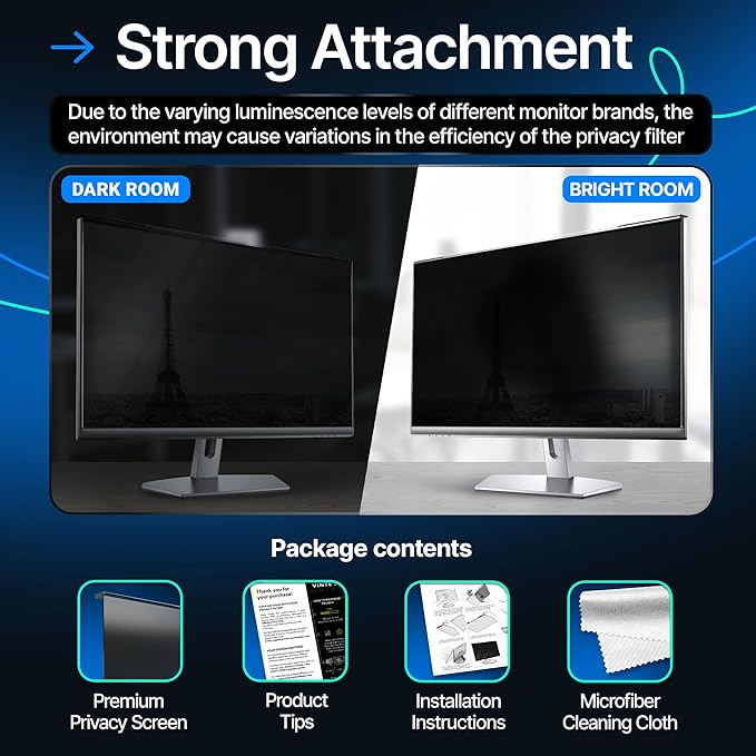 Acrylic 23 Inch Computer Privacy Screen Filter for Widescreen Computer Monitors - 20.6" x 12" (524 x 306mm) - Monitor Frame Hanging Type
