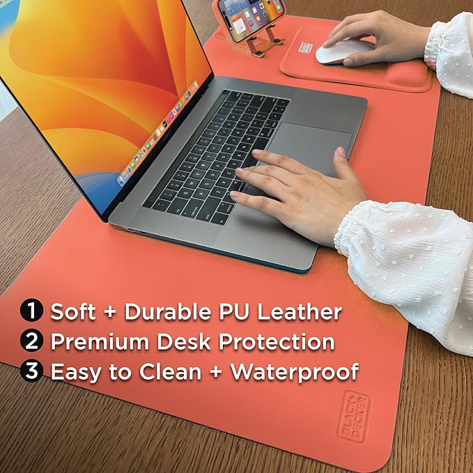 Black+Decker Faux Leather Desk Mat Keyboard & Mouse - Protective Desk Decor - Gaming & Work Mat
