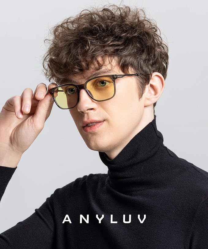 ANYLUV Blue Light Glasses for Men, Lightweight Computer Gaming Glasses, Stylish Anti Eyestrain Blue Light Blocking Men