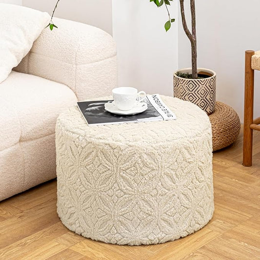 Plush Multi-Functional Ottoman Pouf – Ergonomic Ottoman Foot Rest with Space-Saving Design, Perfect Under Desks, Couches & Sofas (Linen)