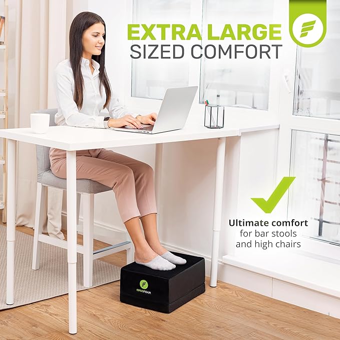 ErgoFoam XL Foot Rest for Under Desk at Work for Stools & High Chairs Chiropractor-Endorsed 2in1 Adjustable Under Desk Footrest Ergonomic High-Density Compression-Resistant Foam Nonslip Foot Rest