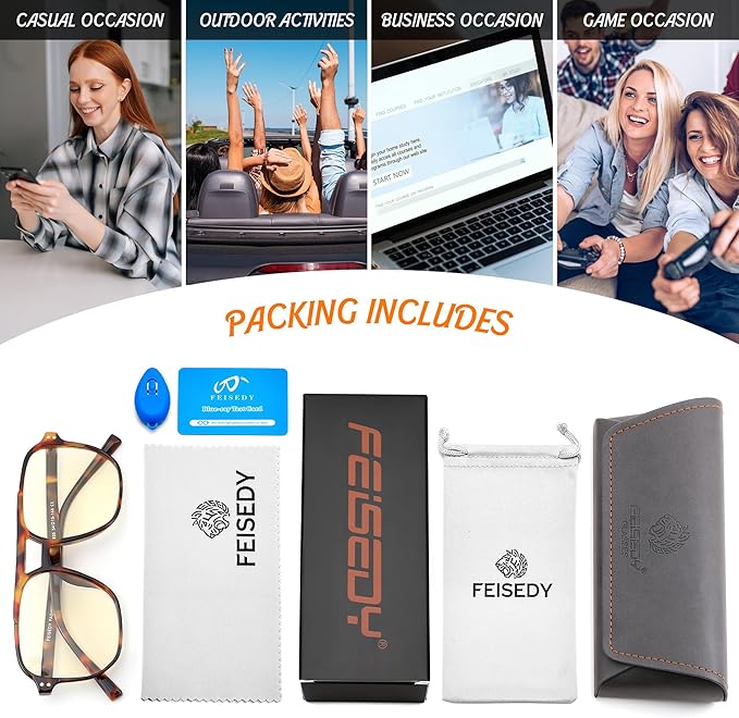 FEISEDY Amber Blue Light Glasses for Computer Gaming Orange/Yellow lens Anti Eyestrain Sleep Glasses G2835