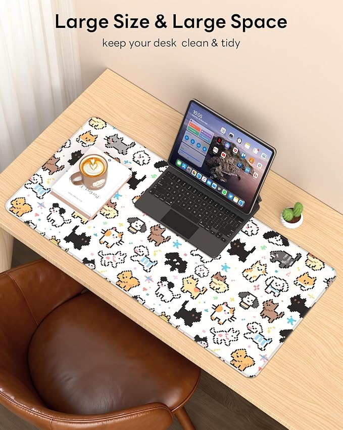 XL Gaming Mouse Pad, 31.5x15.7'' Large Desk Mat with Anti-Slip Rubber Base & Stitched Edges for Gaming, Office, Home - Cute Animals