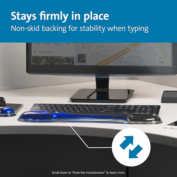 Kensington Duo Gel Wrist Rest for Keyboard, Wrist Pad for Keyboard, Ergonomic Keyboard Wrist Pad, Computer Keyboard Pad with Wrist Support, Cooling Gel, Non-Skid Backing, Blue K62397AM, 19" x3.7