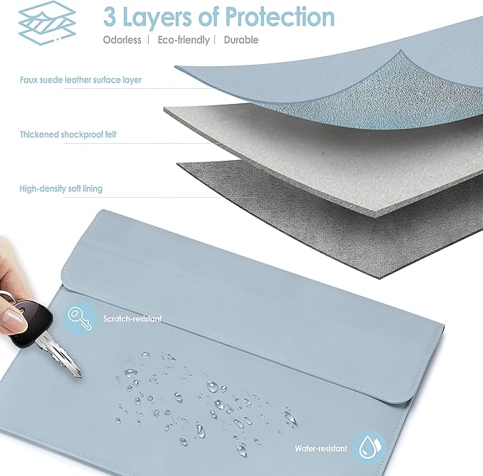 HYZUO 13.3-14 Inch Laptop Sleeve Case with Stand Feature for MacBook Pro 14 M4/M3/M2/M1 Pro/Max 2025-2021, MacBook Pro/Air 13.3, 13.5-13.8 Surface Laptop, HP Spectre X360 13/14, Pale Blue