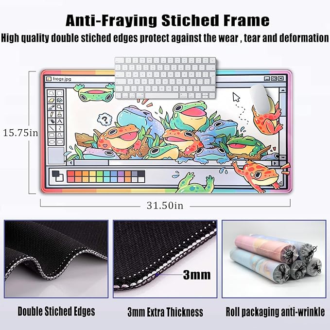 Frogs Mouse Pad Large Gaming Mousepad XXL Cool Frogs Desk Mat Cute Extended Desk Pad Computer Laptop Keyboard Pad Long Big Mouse Mat Desk Decor Accessories 31.5x15.7 in