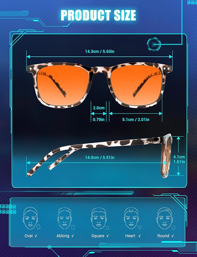 TIJN Sleep Glasses Blue Light Blocking Square Eyeglasses Dual AR Coatings for Computer Gaming Screen Fatigue & UV Protection
