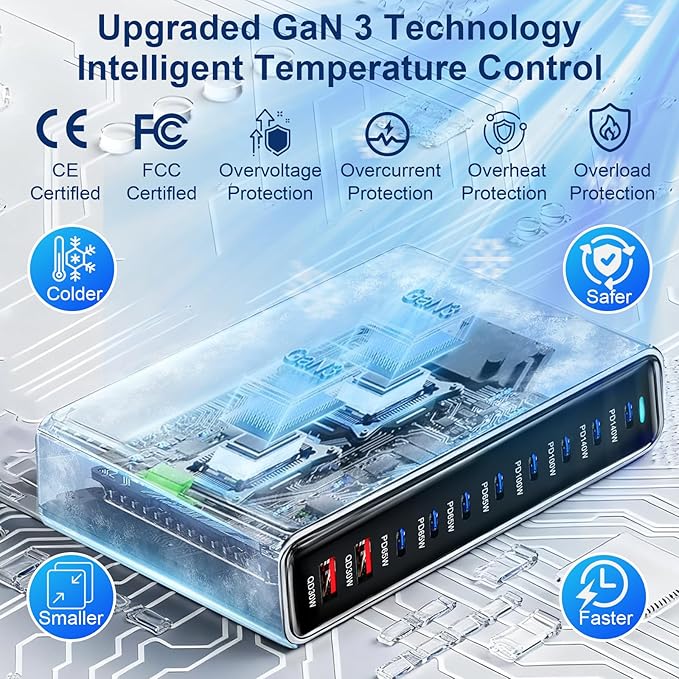 800W USB C Fast Charger Block, Dual PD3.1 140W Multi-Port USB Charging Station, GaN Ⅲ PD PPS Fast Charging Station for Multiple Devices,Laptop Wall Charger Compatible with iPhone 17/iPad/MacBook etc
