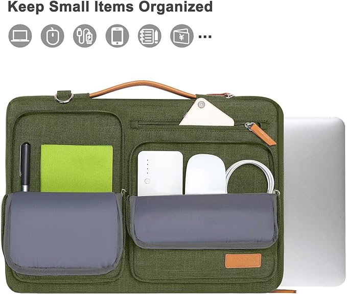 MOSISO 360 Protective Laptop Shoulder Bag,13-13.3 inch Computer Bag Compatible with MacBook Pro 14, HP, Dell, Lenovo, Asus Notebook,Side Open Messenger Bag with 4 Zipper Pockets&Handle, Olive Green