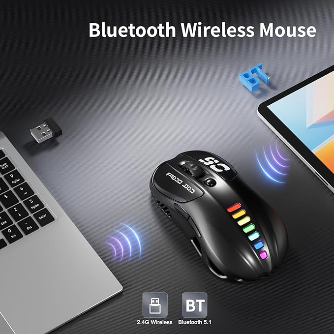Uciefy Wireless Bluetooth Mouse, Dual Mode (BT5.1&2.4GHz) Rechargeable LED Wireless Mouse, Computer Mice for Laptop/PC/Mac -Black