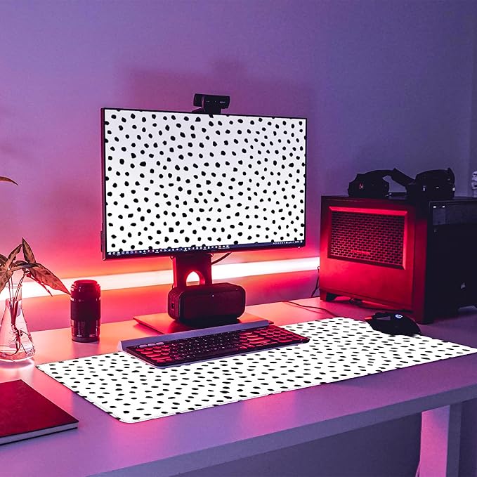 Polka Dot White Large Desk Mat Desk Pad,Extended Large Mouse Pad Cute Mouse Pads For Desk Accessories,31.5 x 11.8Inch Long Computer Keyboard MousePad Mouse Mat with 3mm Non-Slip Base and Stitched Edge