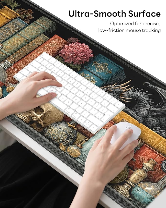 XL Gaming Mouse Pad, 31.5x15.7'' Large Desk Mat with Anti-Slip Rubber Base & Stitched Edges for Gaming, Office, Home - Lizard House