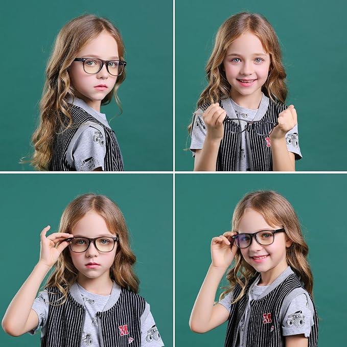 Okany Blue Light Glasses for Kids 3 Pack Blue Light Blocking Glasses for Teen Boys Girls Age 3-10,Computer Screen Gaming TV Phone Glasses Anti Glare,UV & Eye Strain (Grey Black+Transparent+Leopard)