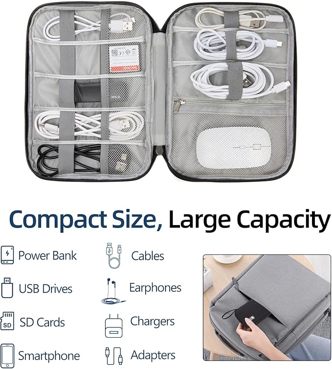 Electronics Organizer Travel Case,Travel Cable Organizer Pouch - Portable Storage Bag for Cord, Charger, Phone, Earphone, Electronic Accessories for Travel & Daily Use
