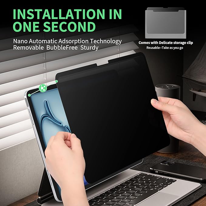 Privacy Screen Protector Compatible with iPad Air 11 M2/M3 (6/7th Generation,2024/2025), Anti-Glare Blue Light Film Anti-Spy Filter, Bubble-Free Shield Easy Install Guard Removable Cover