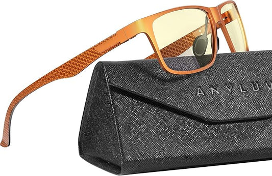 ANYLUV Carbon Fiber Reading Glasses for Men Women, Blue Light Blocking Computer Readers, Anti Glare Spring Hinge
