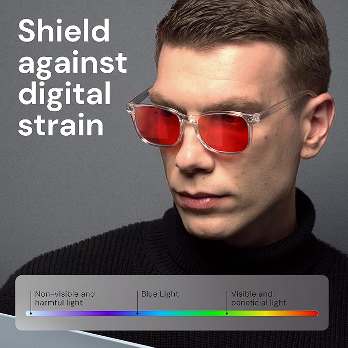 Gaoye Transparent with Red Lenses Blue Light Glasses for Computer & Gaming - Anti UV Ray Lenses, Scratch-Resistant & Comfort Fit