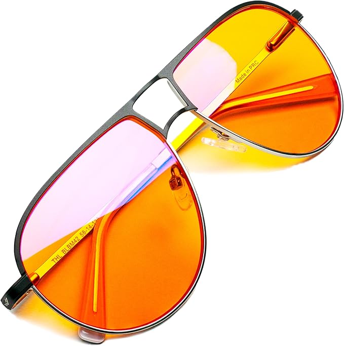 Orange Aviator Blue Light Blocking Glasses for Better Sleep - 97% Premium Metal Classic Aviators Computer Migraine Glasses for Women & Men - Amber Gaming Glasses - Blue Light Blocker Anti Eye Strain