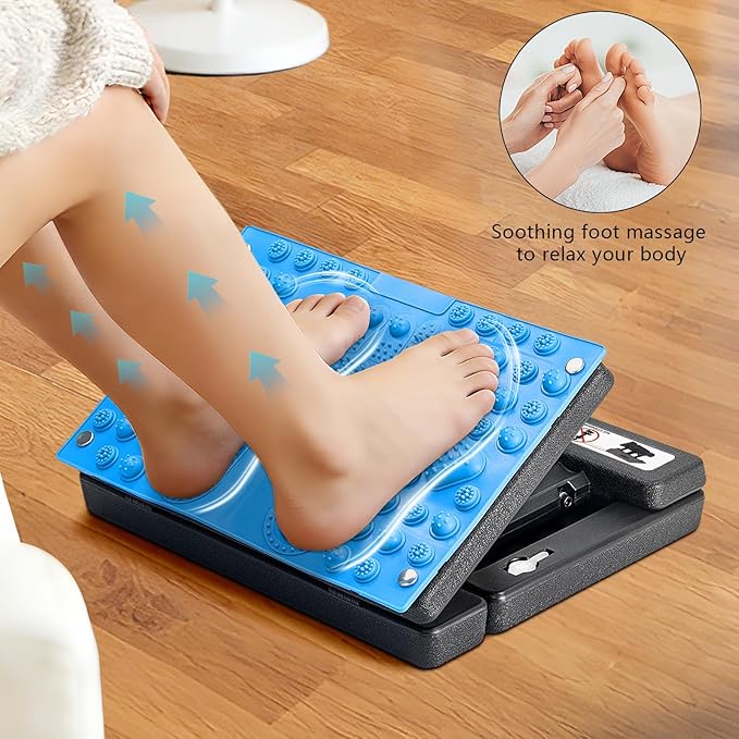 Footrest for Under Desk at Work, Height Adjustable Foot Rest with Reflexology Pad, Foldable Ergonomic Foot Stool for Muscle Tension Relief, Suitable for Office, Home & All-Season Use(Blue)